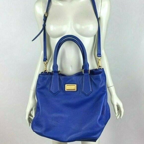 Marc by Marc Jacobs Cow Leather Tote Cross body Purse Handbag Brass details Blue - Picture 1 of 10